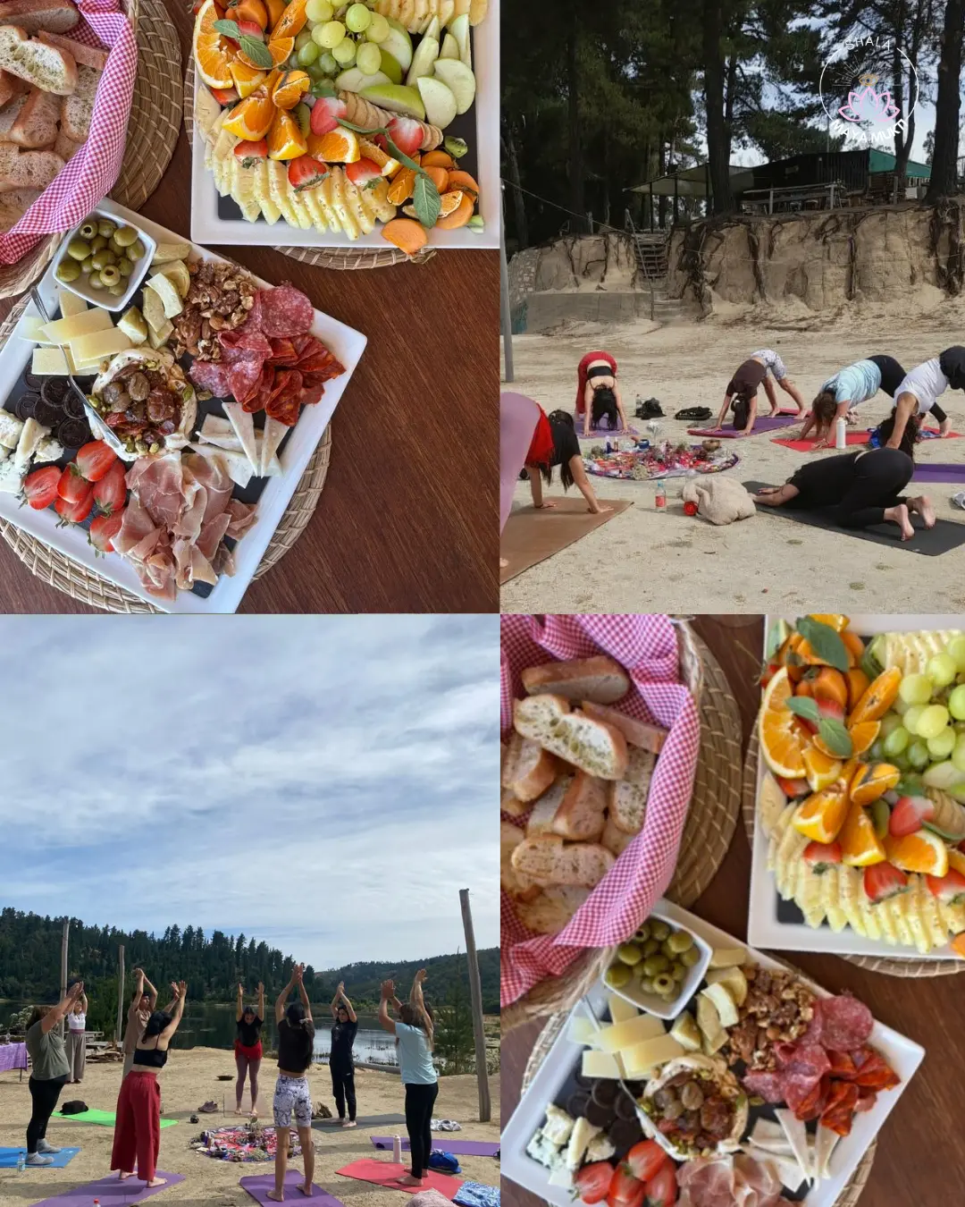 Yoga al aire libre y brunch saludable compartido en un evento Kultivarte