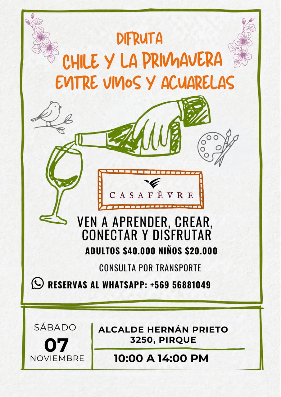 Afiche del evento Acuarelas y Vino en Casa Fèvre, Pirque